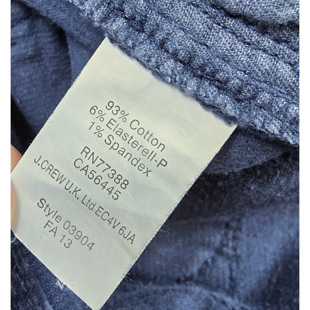 J. Crew Toothpick Stretch Blue Corduroy Ankle Pants Women's Size 26x28 - Picture 5 of 6
